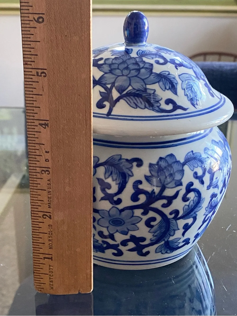 Williams Sonoma Petite Ginger Jar Chinoiserie Blue White Floral Vines 6”